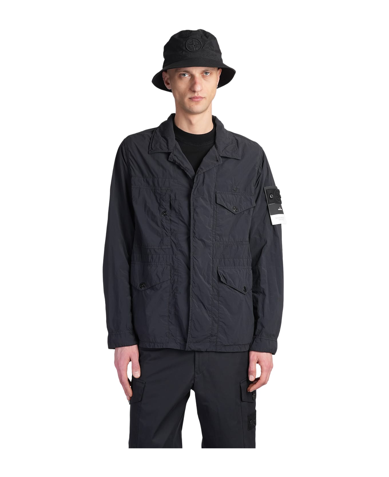 Stone Island Casual Jacket In Black Polyamide - black