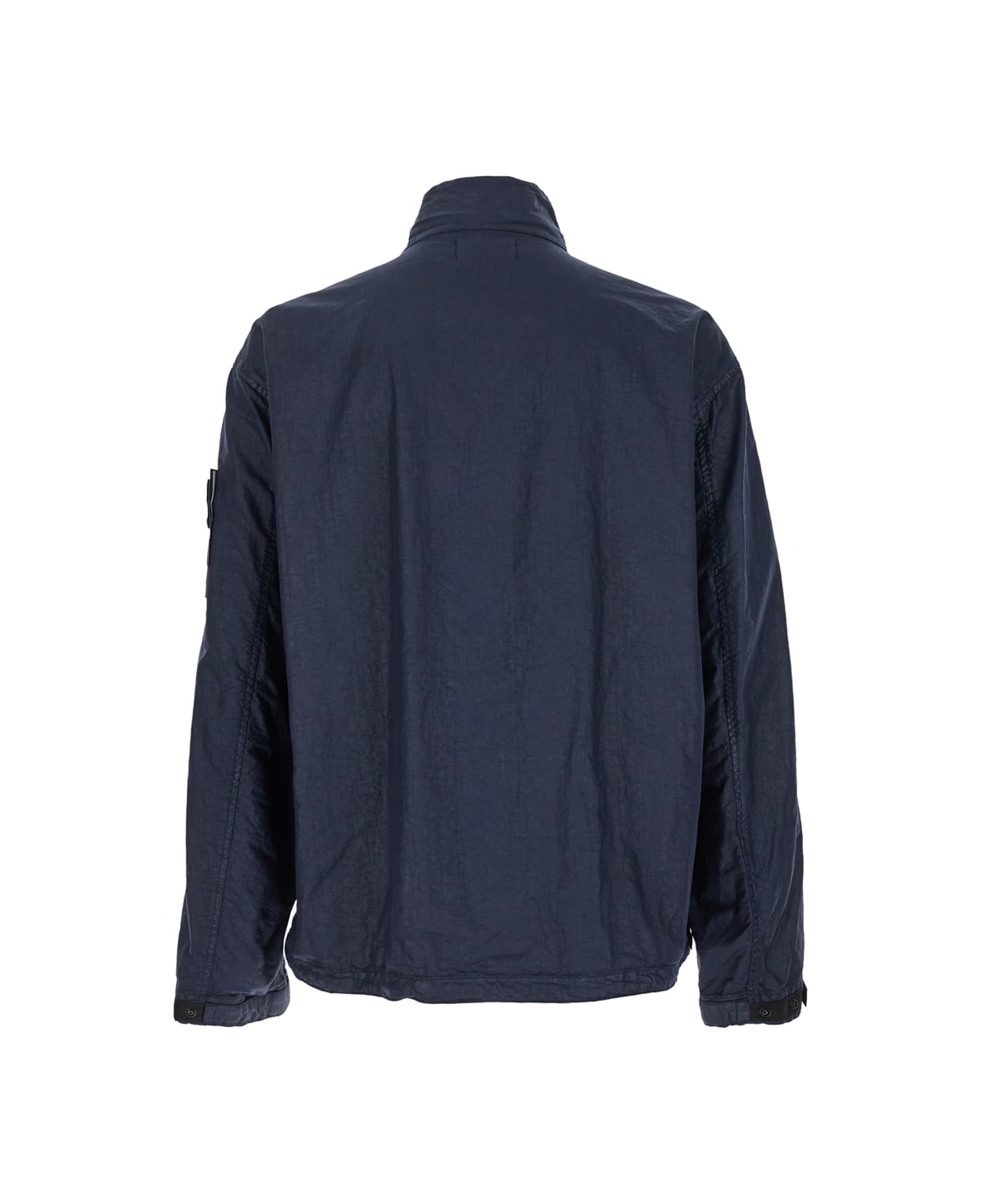 Stone Island Blue Jacket With High Collar And Compass Logo Applied On The Sleeve In Tech Fabric Man - Blu