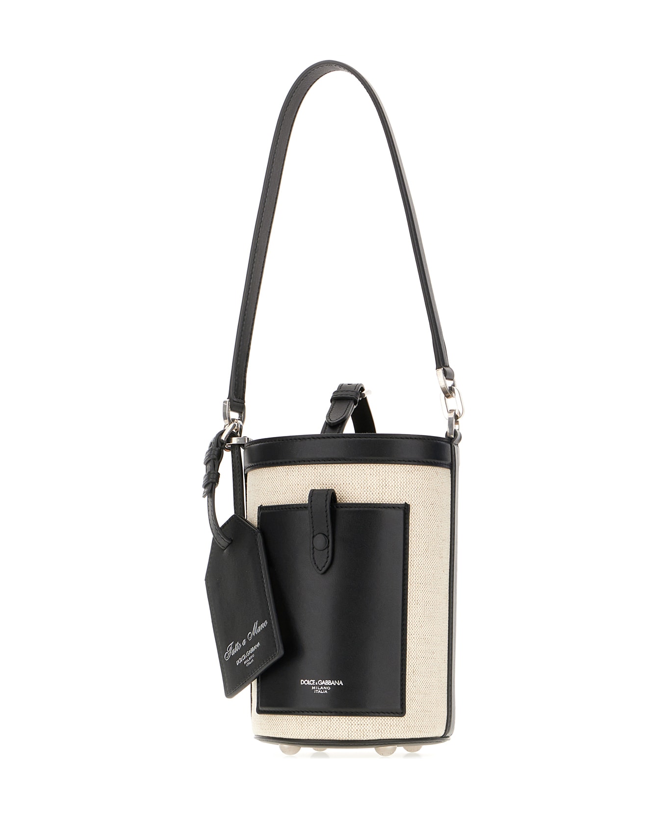 Dolce & Gabbana Sand Canvas And Leather Bucket Bag - BLACKNATURAL