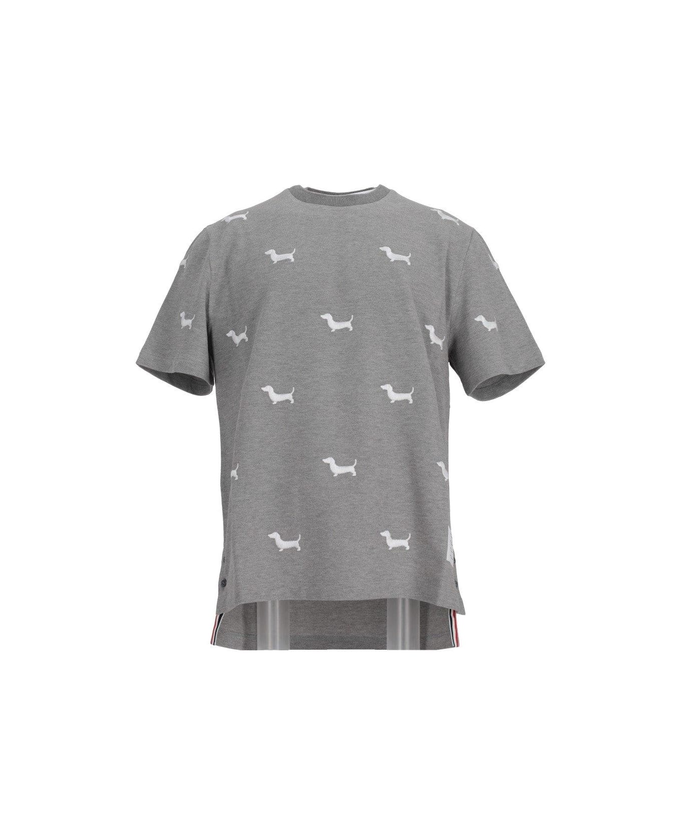 Thom Browne Dog-embroidered Crewneck T-shirt - Grey