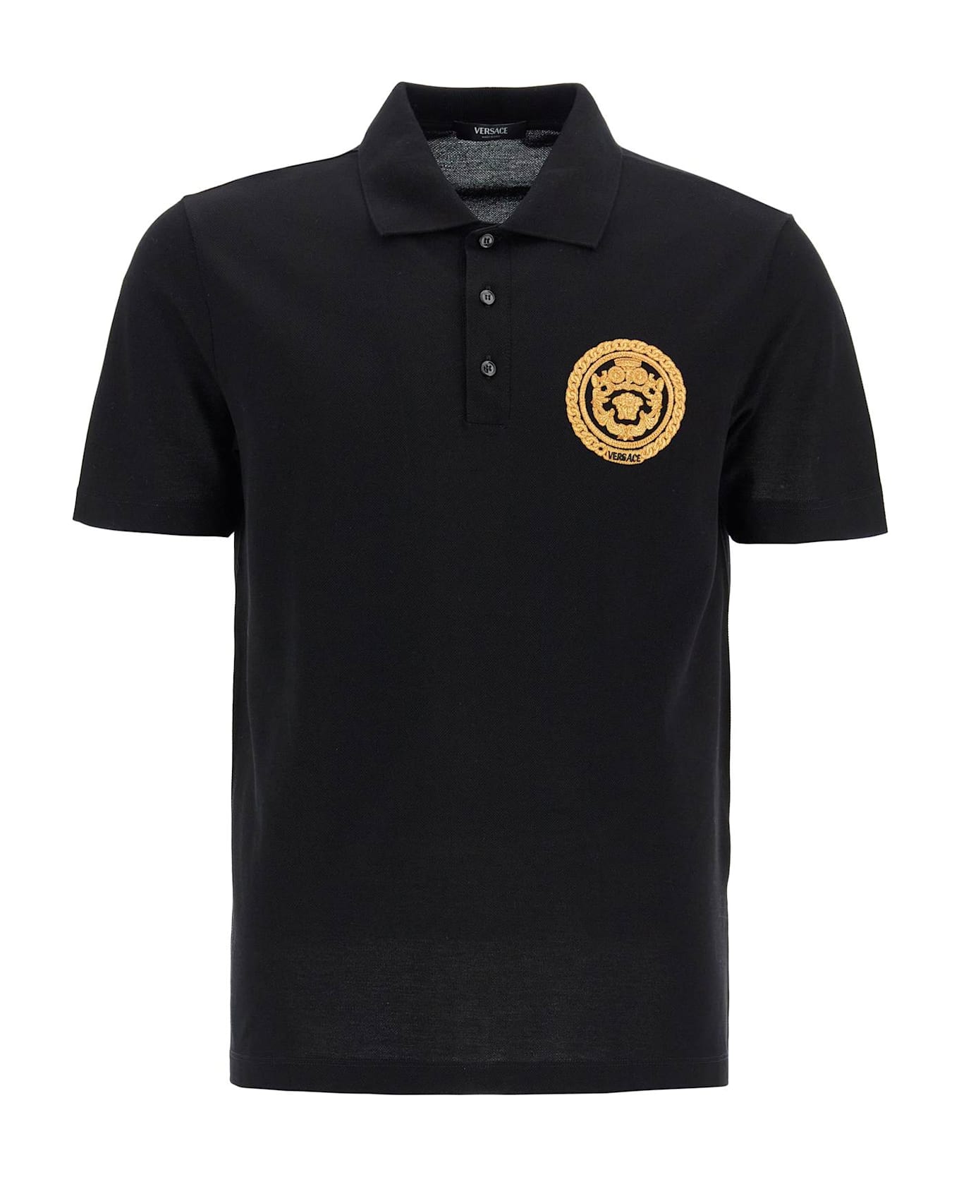 Versace Chain Crest Polo Shirt - BLACK