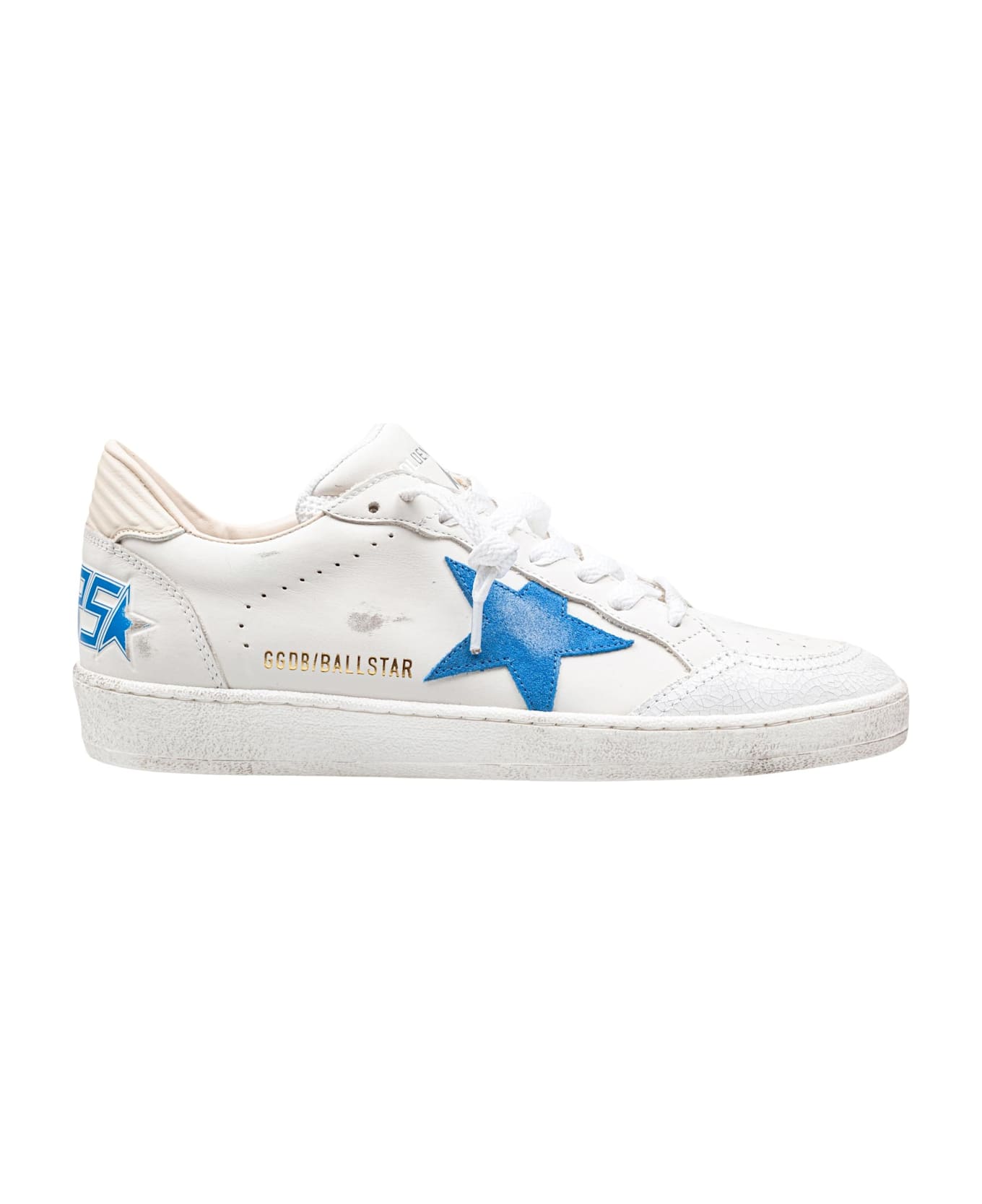 Golden Goose Ballstar Sneakers In White Leather With Bluette Star - White/Bluette