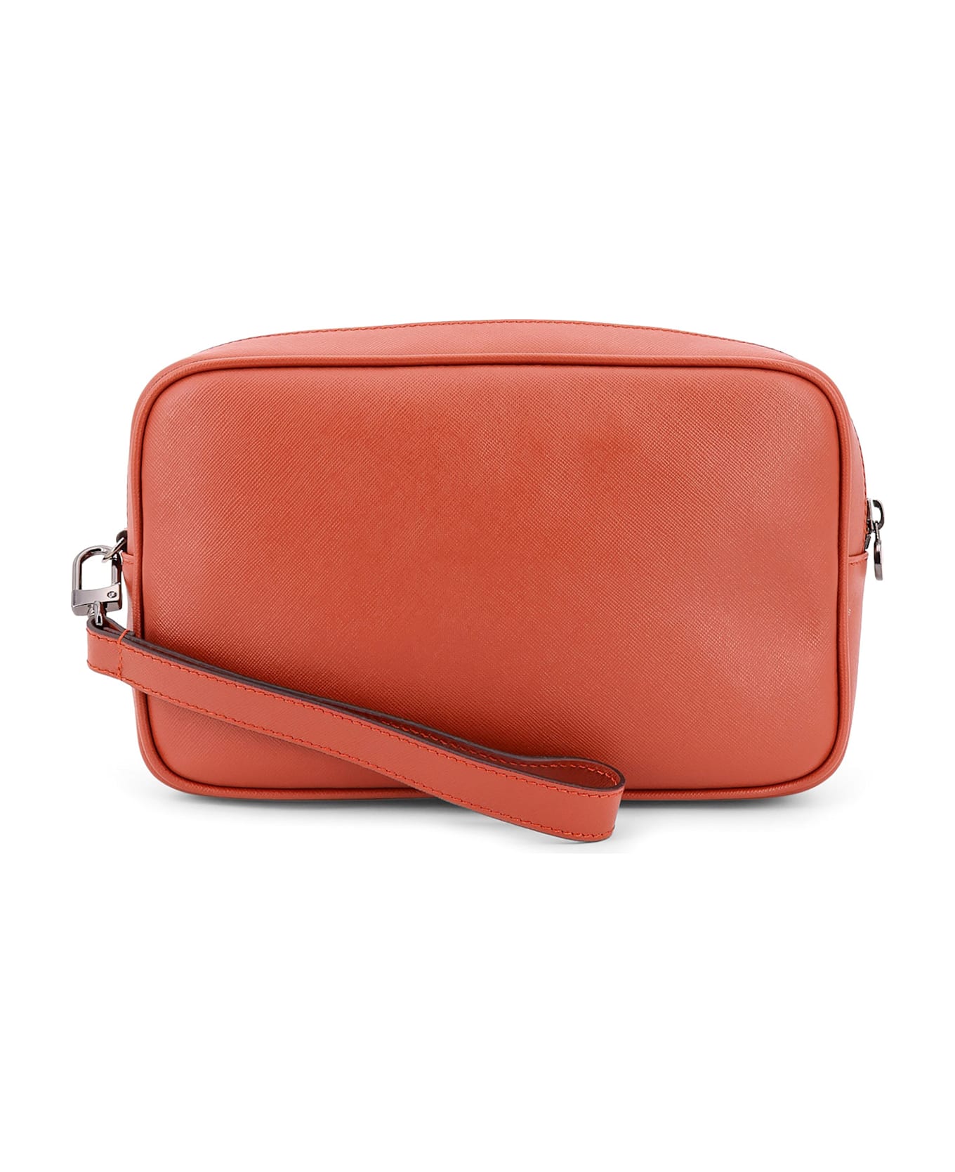 Kiton Leather Clutch With Metal Logo - Orange
