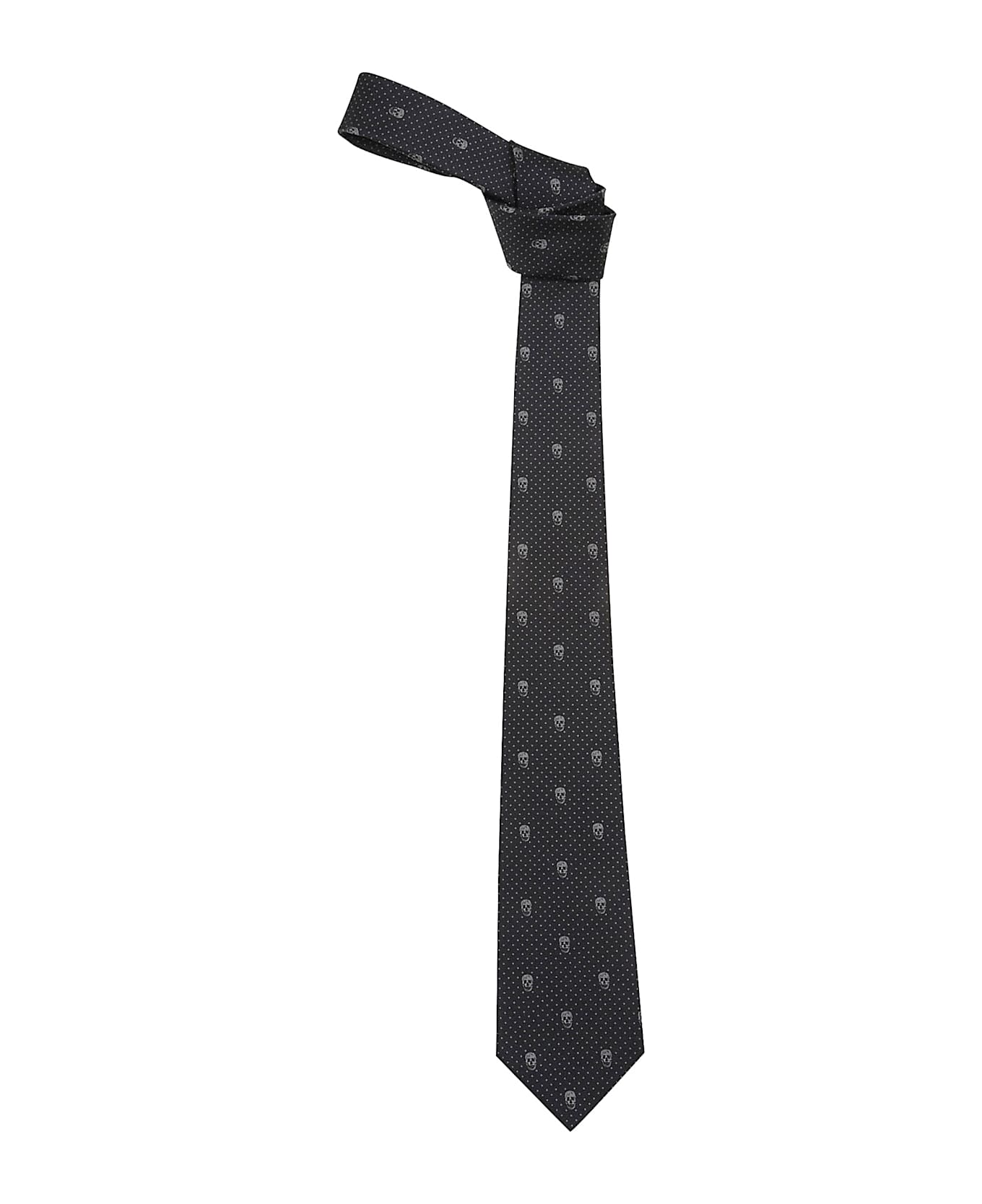 Alexander McQueen Grey Tie With Polka-dots And Skull In Silk Man - Charcoal M Grey