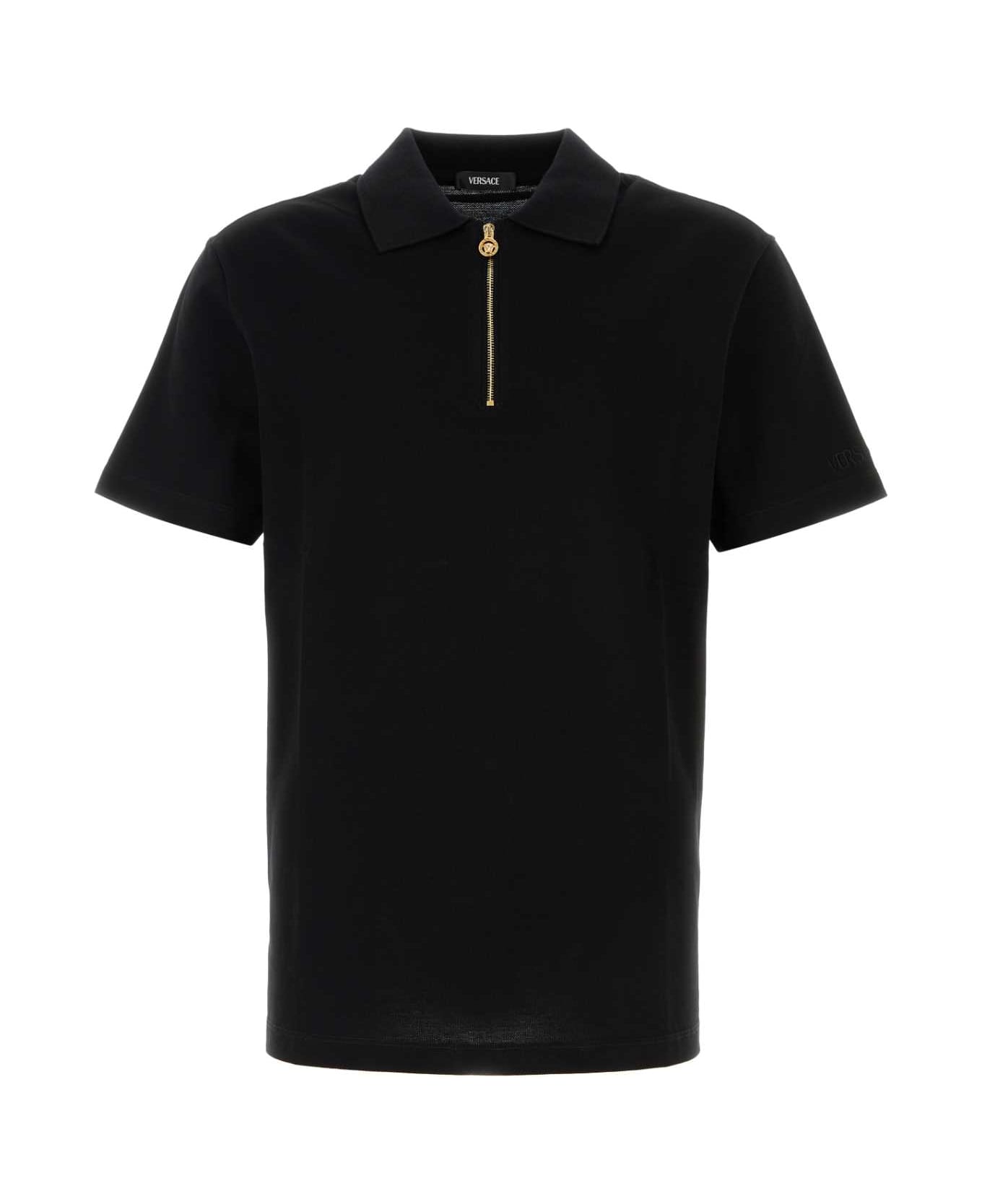 Versace Black Piquet Polo Shirt - BLACK