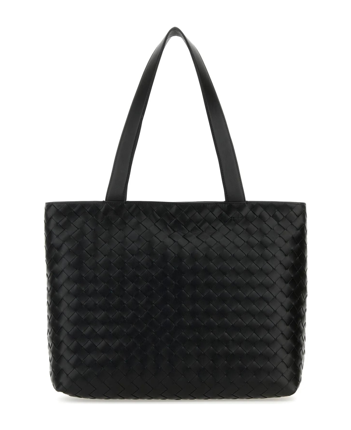Bottega Veneta Black Leather Small Intrecciato Shopping Bag - BLACKSILVER