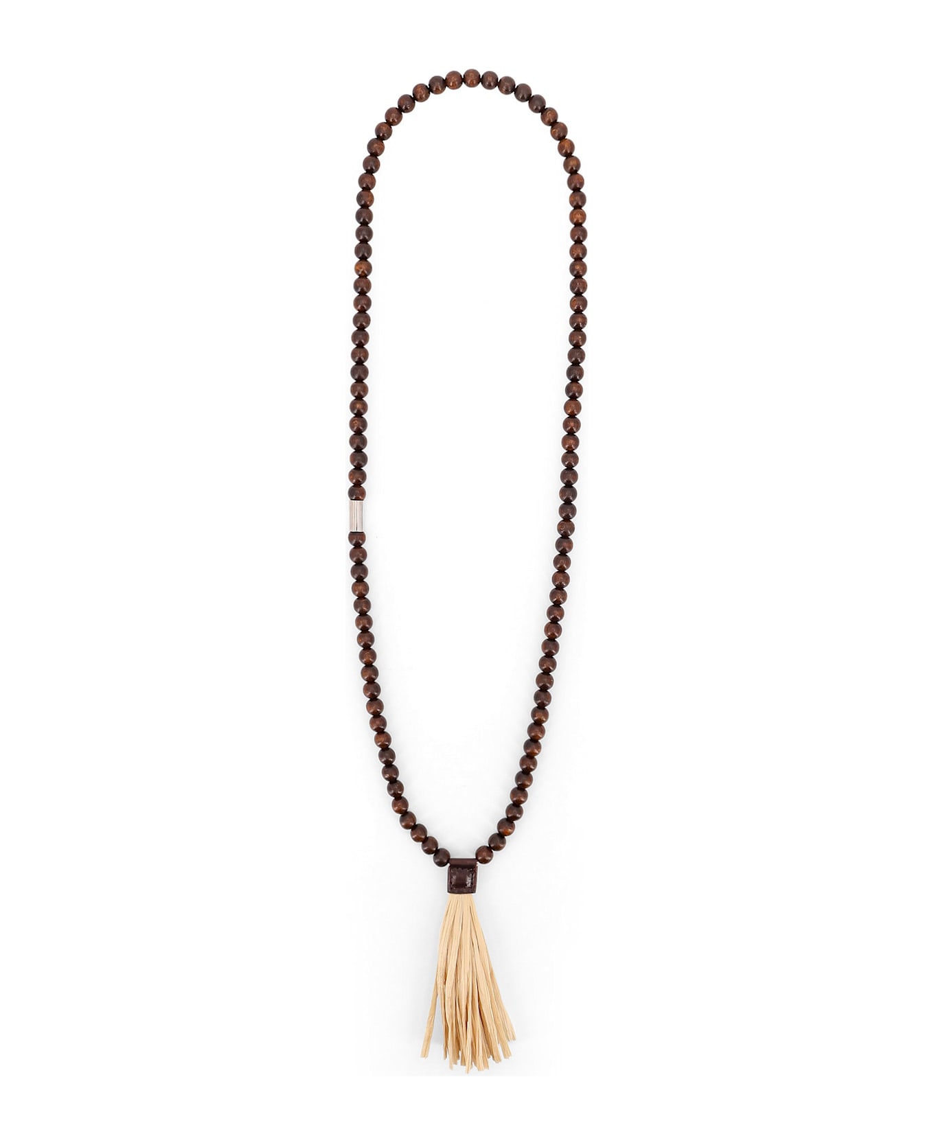 Dsquared2 Summer Lovers Necklace With Wood Beads And Rafia Tassel - Beige