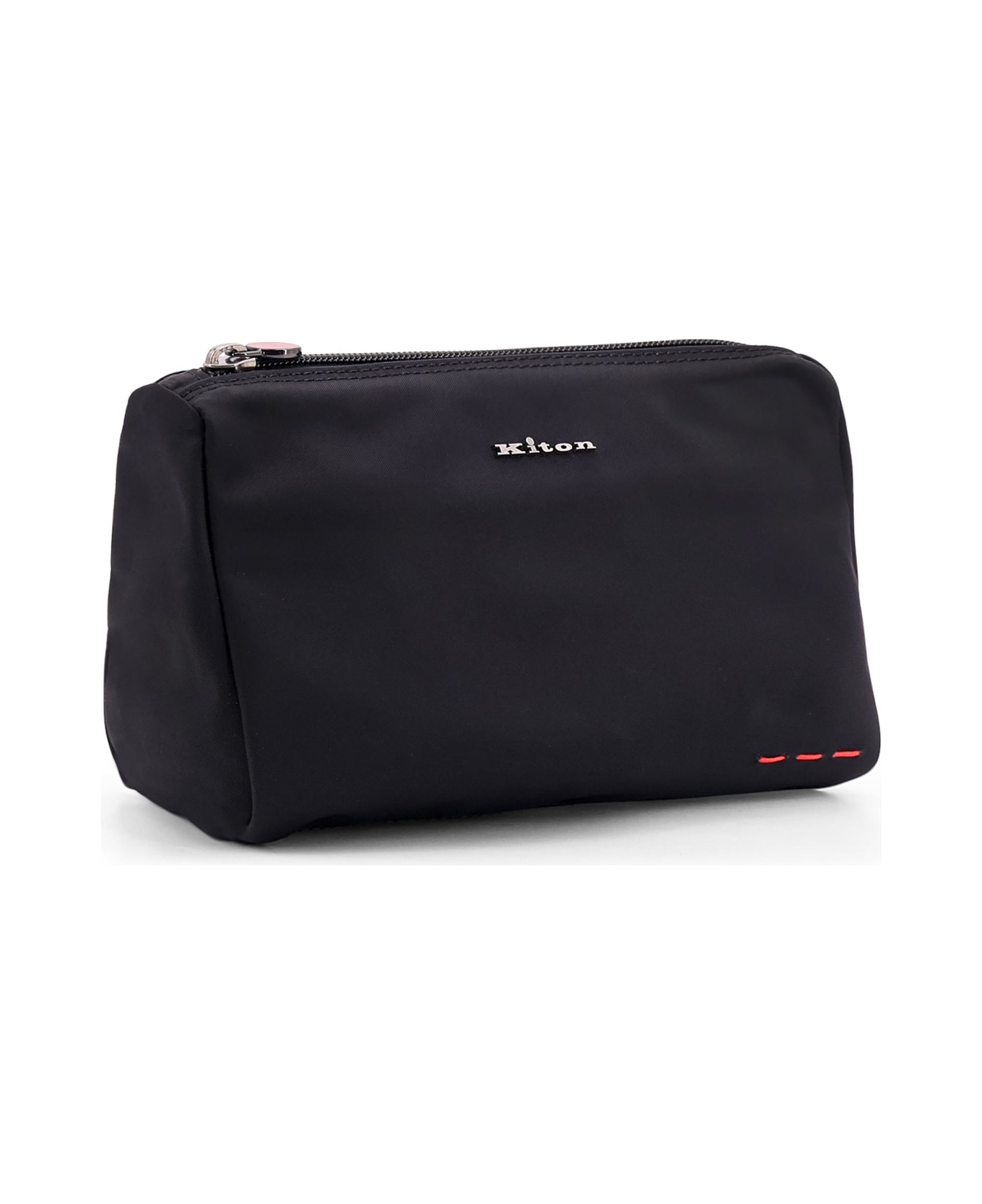 Kiton Nylon Beauty Case With Metal Logo - Black