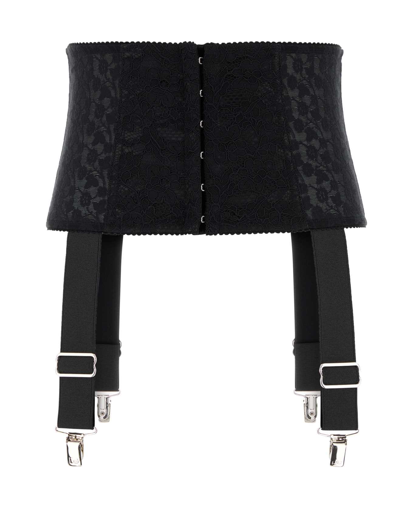 Dolce & Gabbana Black Stretch Lace Belt - NERO