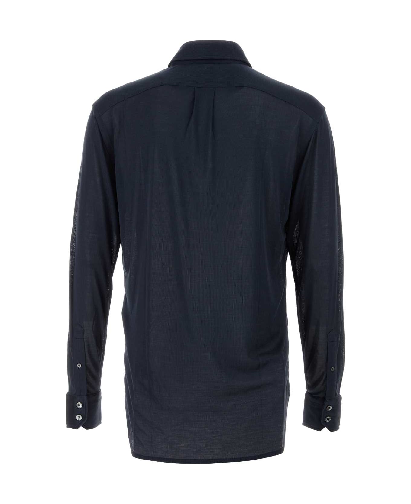 Tom Ford Navy Blue Silk Shirt - SPACEBLUE