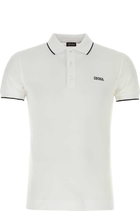 Zegna Men Zegna White Stretch Piquet Polo Shirt