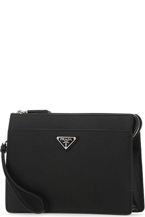 Prada حقائب خصم على القسم الرجالي Prada Black Leather Clutch