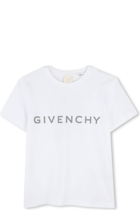 آخر صيحات الموضة من أولاد Givenchy White Crewneck T-shirt With Logo Lettering On The Front And Maxi 4g Logo On The Rear In Cotton Boy
