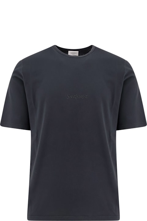 Saint Laurent الملابس لـ القسم الرجالي Saint Laurent Cotton T-shirt With Logo Embroidery