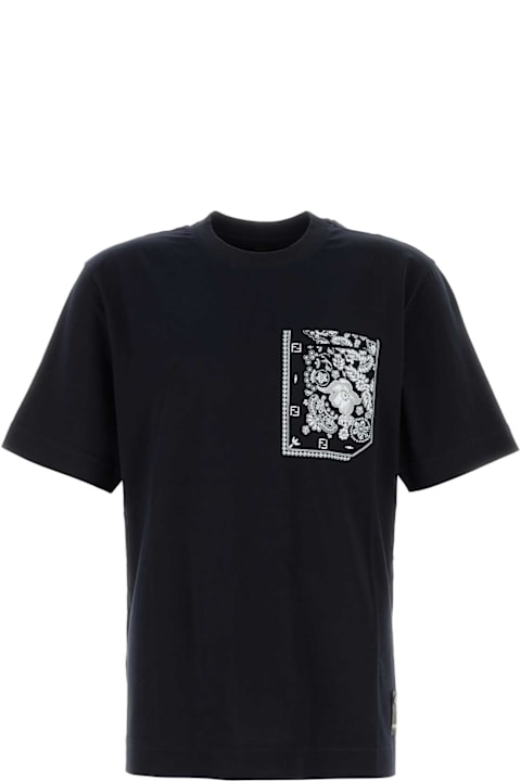 الملابس خصم على القسم الرجالي Fendi Midnight Blue Cotton T-shirt