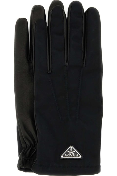 قفازات لـ القسم الرجالي Prada Black Nylon And Nappa Leather Gloves