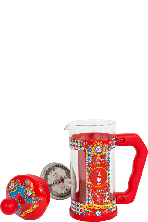 Tableware Dolce & Gabbana 'frenchpress 0,35lt' Multicolor Moka With Carretto Siciliano Motif In Steel Home