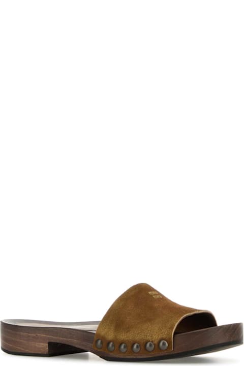 آخر صيحات الموضة من السيدات Miu Miu Camel Suede Clogs