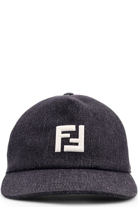 Hats for Men Fendi Denim Baseball Hat With Logo Embroidery