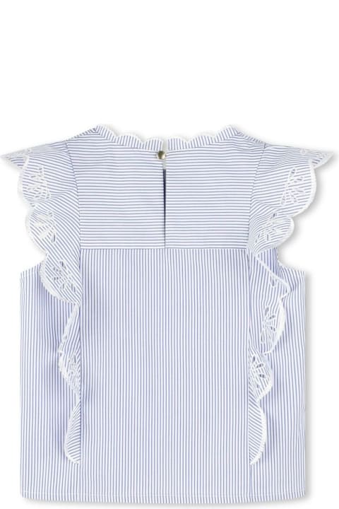 Chloé Light Blue Shirt With All-over Striped Design And Embroidered Details In Cotton Girl