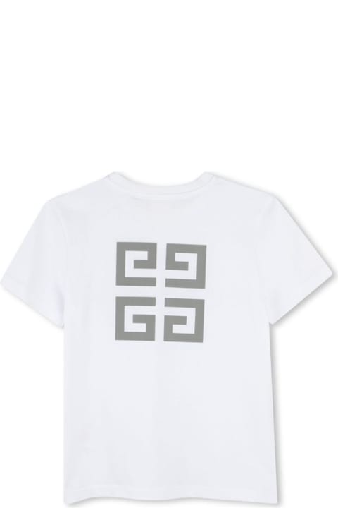 آخر صيحات الموضة من أولاد Givenchy White Crewneck T-shirt With Logo Lettering On The Front And Maxi 4g Logo On The Rear In Cotton Boy