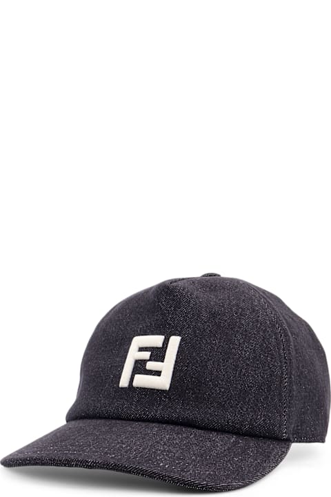 Hats for Men Fendi Denim Baseball Hat With Logo Embroidery