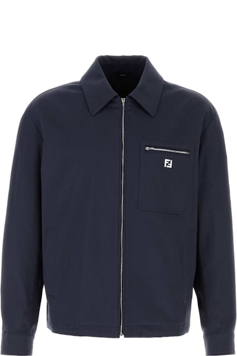 Fendi Sale for Men Fendi Navy Blue Stretch Cotton Jacket