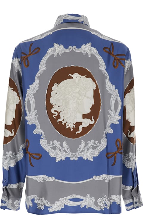 Versace Clothing for Men Versace Blue Shirt With Maxi Medusa Print On The Back And Baroque Pattern In Silk Man