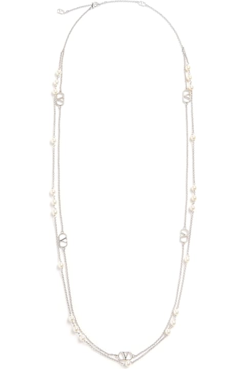 Jewelry Sale for Men Valentino Garavani Vlogo Signature Metal And Pearls Necklace