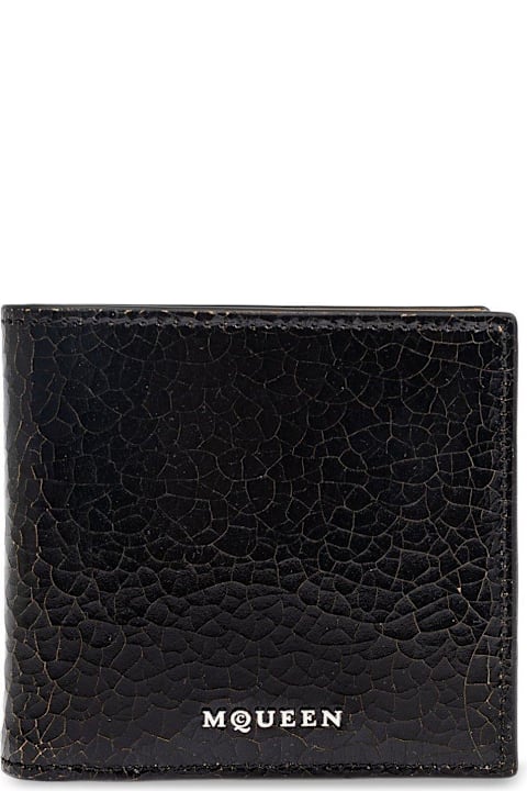 Accessories for Men Alexander McQueen Crackled Logo Lettering Bi-fold Wallet